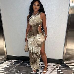 Micas Tie Dye Distressed Sleeveless Cut Out Slit Maxi Size Small